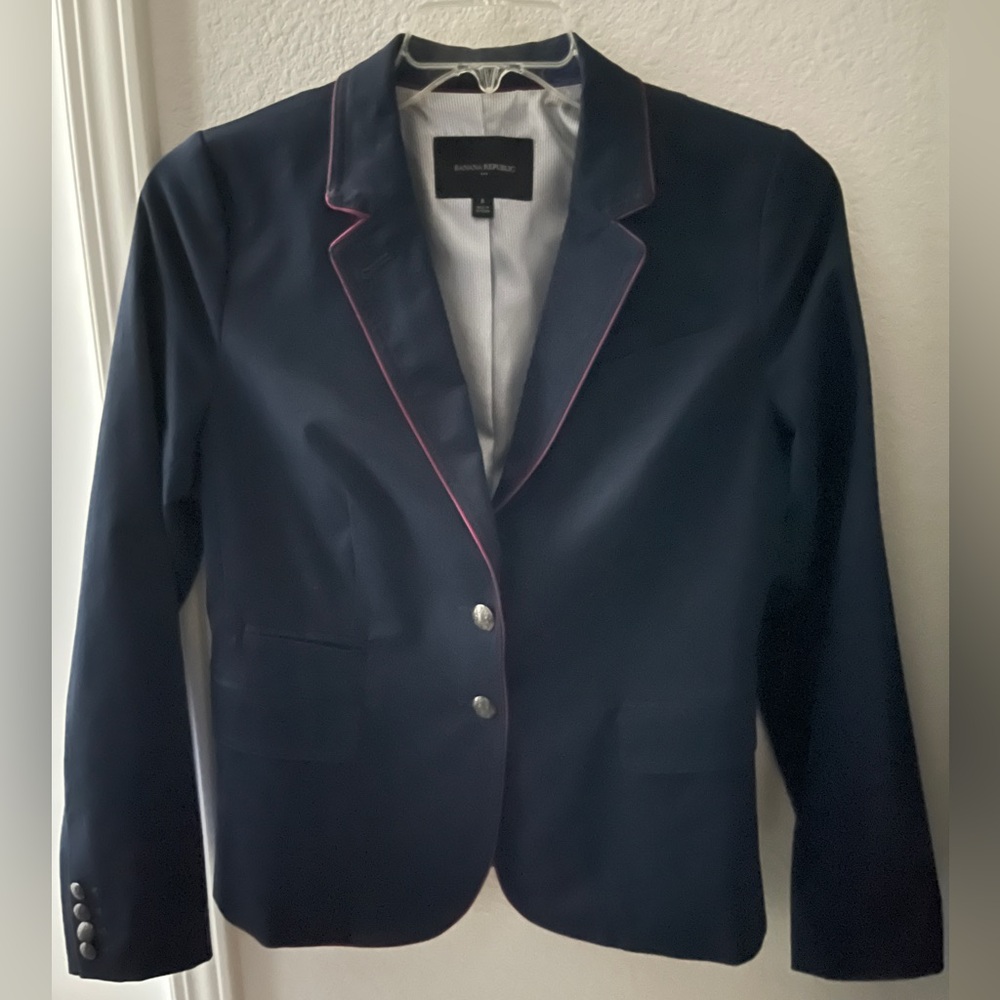 Navy Blazer with Pink Trim by Banana Republic
